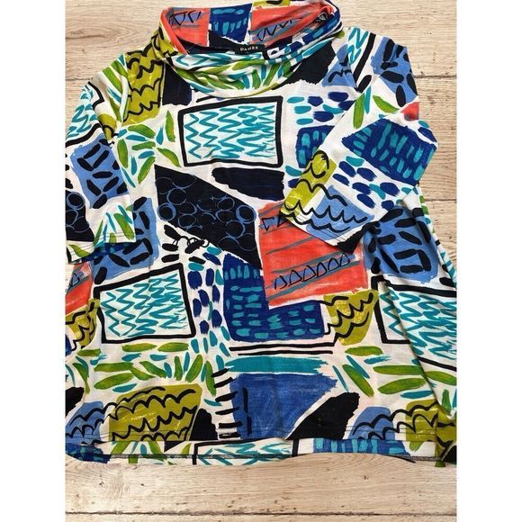 Damee Tunic Abstract Artsy Lagenlook‎ Size Large Funnel Neck 3/4 Sleeve - Picture 1 of 9
